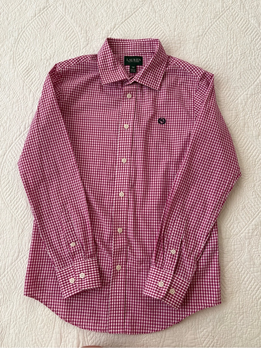 Lauren by Ralph Lauren button down dress. Reddish pink gingham size 14. Nice!